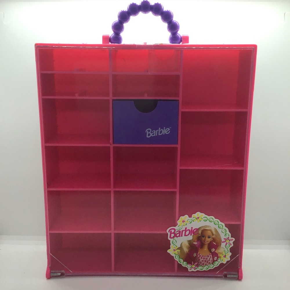 Vintage Pink 1993 Mattel Barbie accessory wardrobe storage case quilted sides
